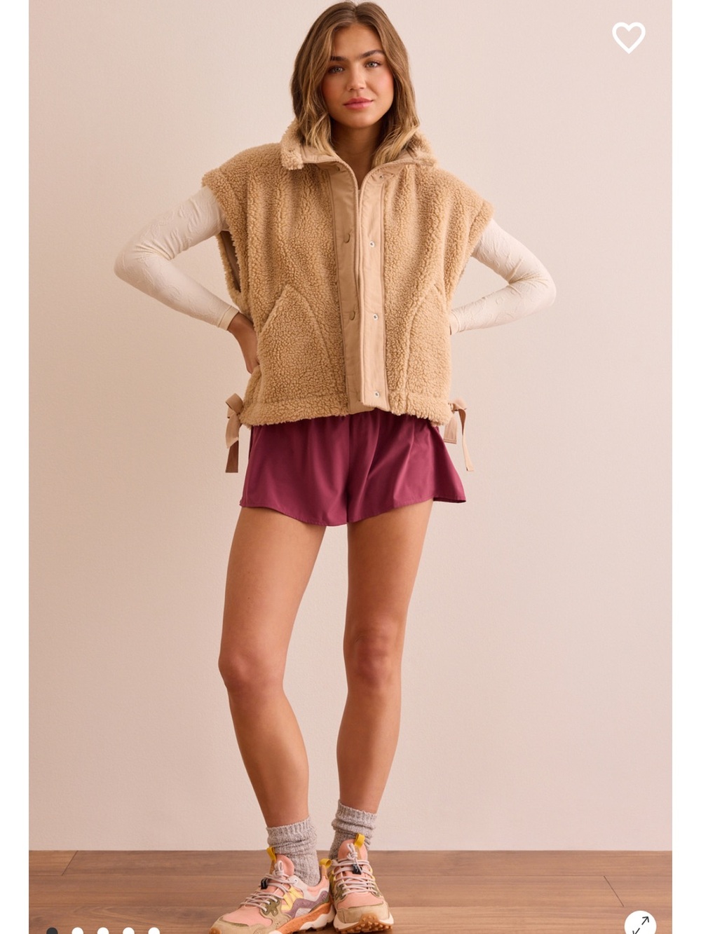 Altar'd State Beige Teddy Sherpa Vest with Hood